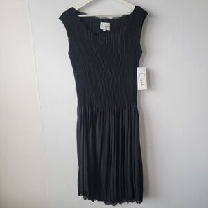 Elizeh lily & taylor womens black pleated sleeveless cocktail midi dress sz 14